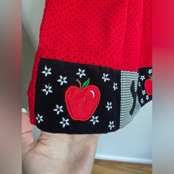 Rare Editions Scottie Dog Apple Jumper Dress in Red & Black Corduroy Size 5T - Picture 2 of 8